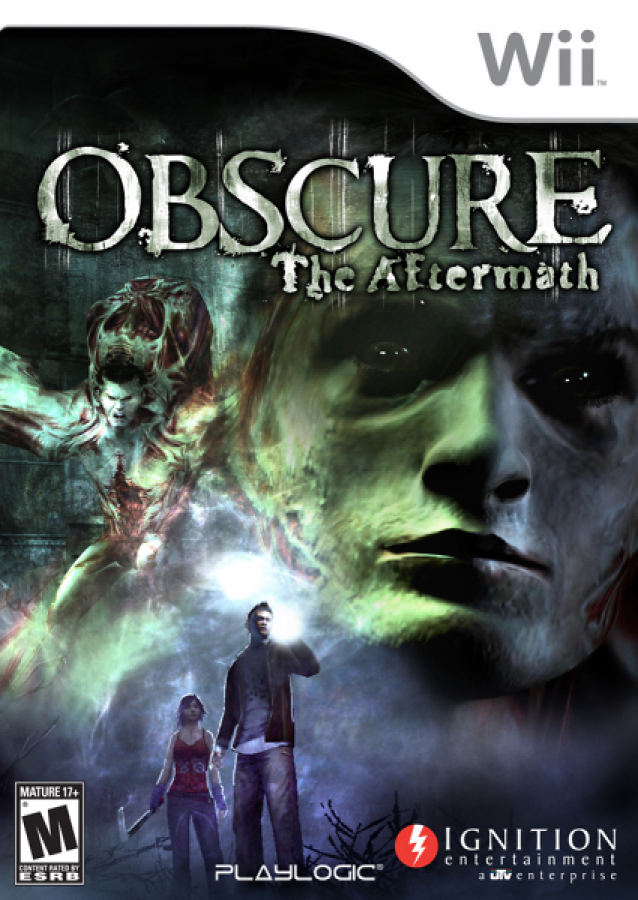 Obscure: The Aftermath cover art for Nintendo Wii (Wii) featuring survival horror gameplay and cooperative action adventure.