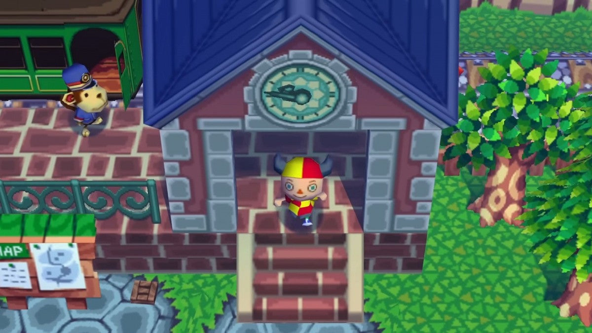 Animal Crossing GameCube life simulation video game Nintendo village living animal neighbors fishing bug catching fossil hunting Tom Nook shop real-time clock social interaction gameplay screenshot
