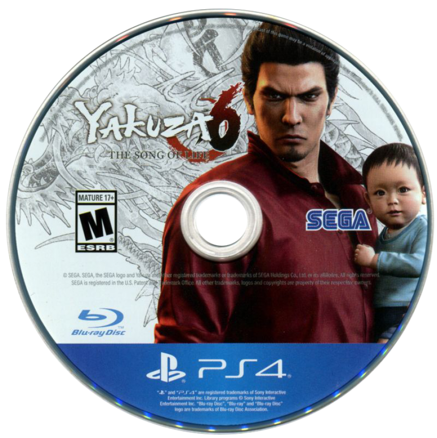 Yakuza 6: The Song of Life – PlayStation 4 (PS4) video game disc, action-adventure role-playing game.