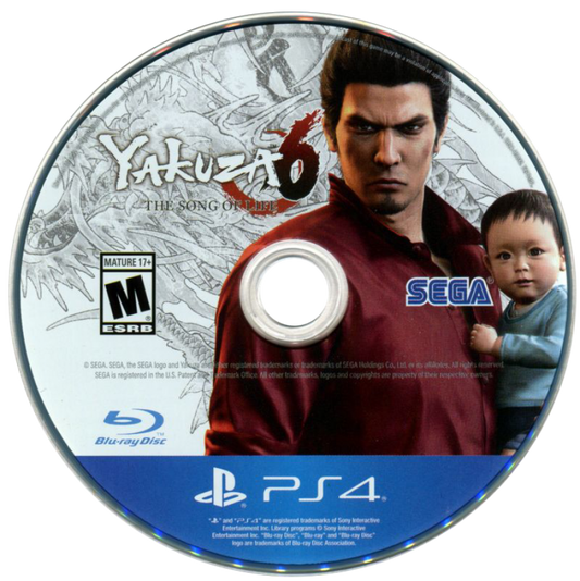 Yakuza 6: The Song of Life – PlayStation 4 (PS4) video game disc, action-adventure role-playing game.