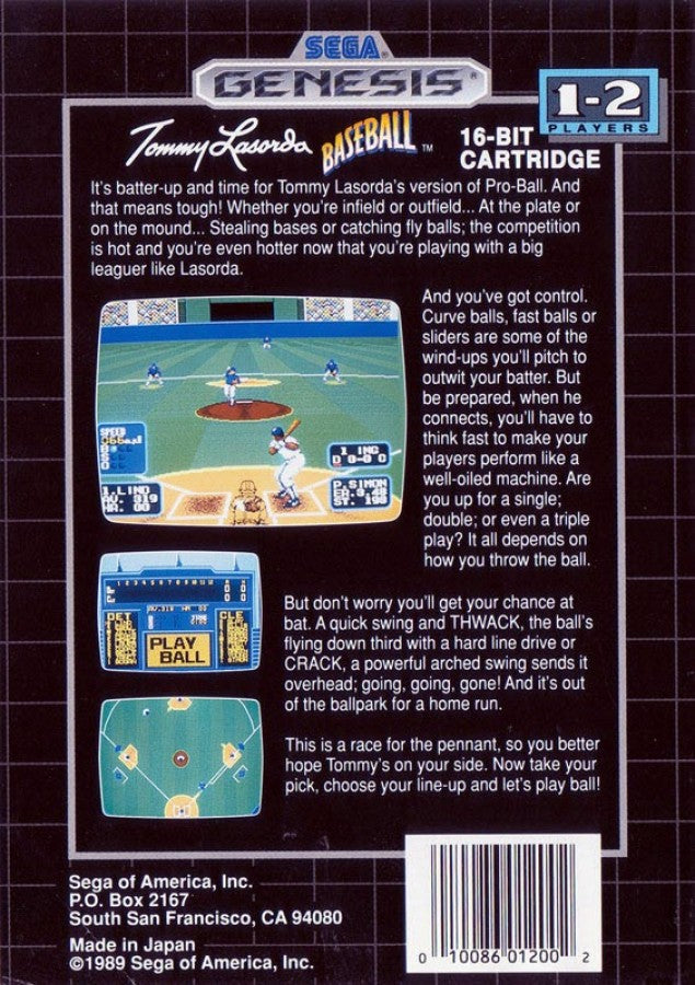 Tommy Lasorda Baseball back cover art for Sega Genesis (GEN) video game