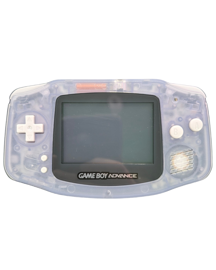 Nintendo Game Boy Advance handheld console custom reshelled in Glacier color authentic Glacier replacement shell refurbished Nintendo portable retro gaming system front face
