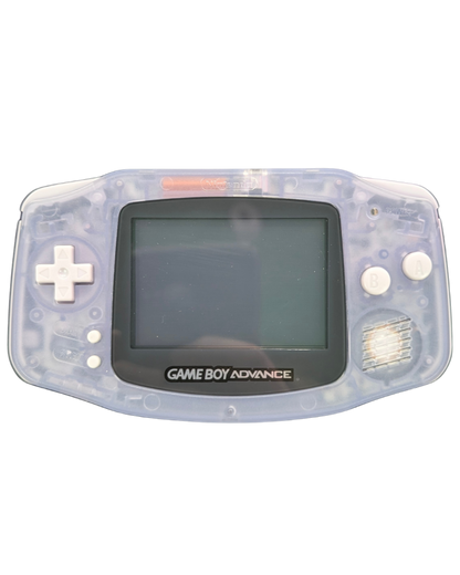 Nintendo Game Boy Advance handheld console custom reshelled in Glacier color authentic Glacier replacement shell refurbished Nintendo portable retro gaming system front face