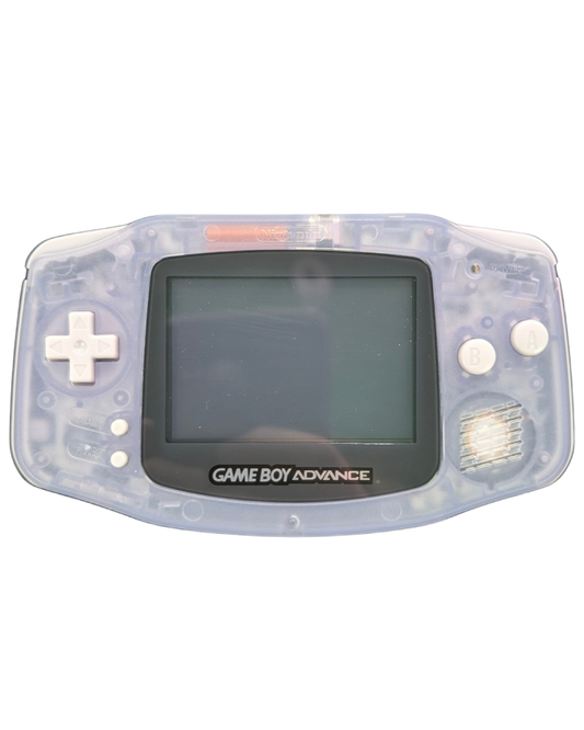 Nintendo Game Boy Advance handheld console custom reshelled in Glacier color authentic Glacier replacement shell refurbished Nintendo portable retro gaming system front face