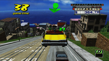 Crazy Taxi PlayStation 2 arcade-style driving video game Sega fast-paced passenger delivery open-world city environment licensed punk alternative soundtrack insane stunts time-based scoring Crazy Box challenge modes original arcade port gameplay screenshot