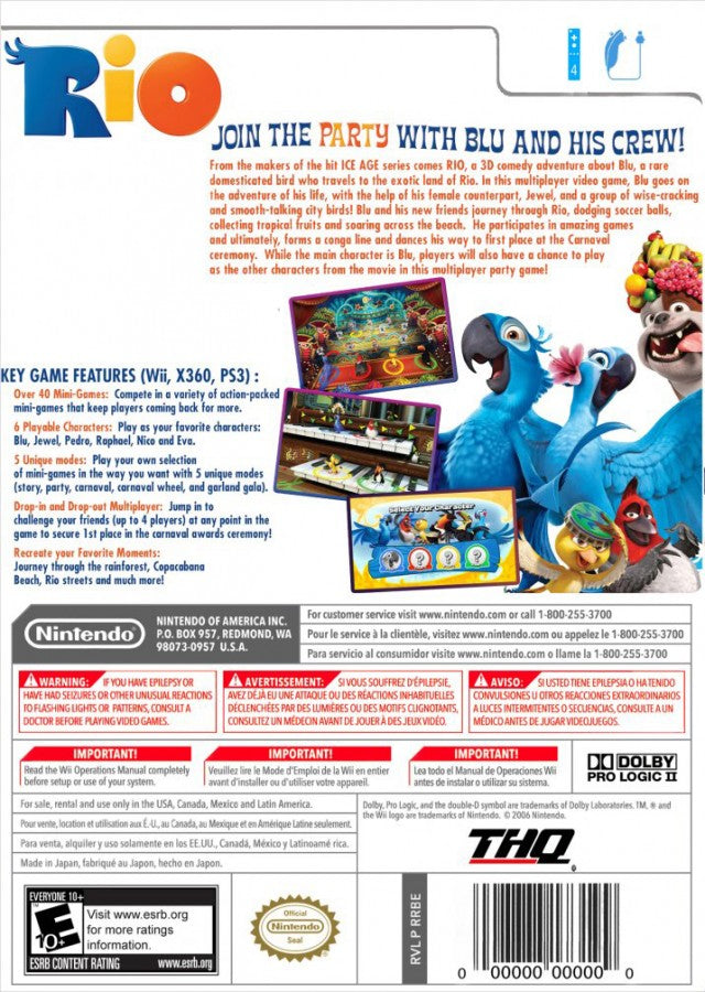 Rio – Nintendo Wii (Wii) party mini-game family adventure video game back of case
