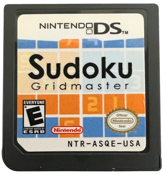 Sudoku Gridmaster for Nintendo DS, cartridge for a puzzle video game with number-based challenges, logic gameplay, brain training exercises, and multiple difficulty levels