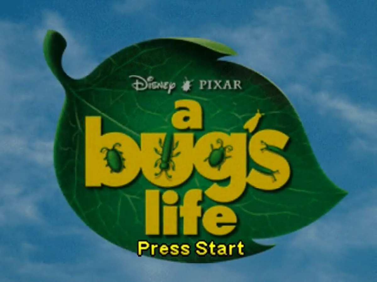Disney Pixar A Bugs Life title screen for Nintendo 64 platformer video game