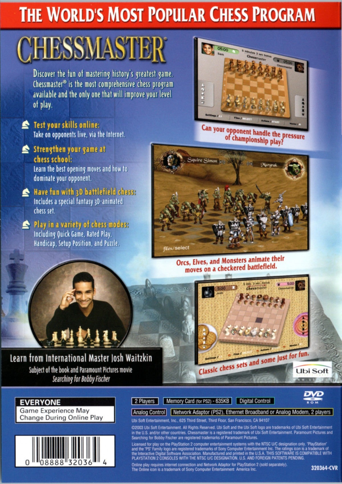 Chessmaster for PlayStation 2 with classic chess simulation and strategy gameplay back cover art