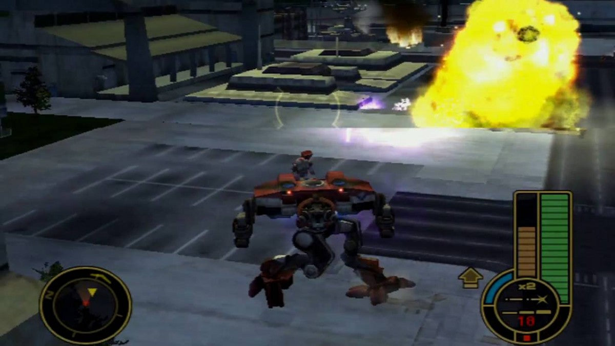 MechAssault for Xbox (XBOX) featuring explosive third-person vehicular combat that puts you in the cockpit of a towering BattleMech to rain destruction across fully destructible environments; as a pilot of the Wolf's Dragoons, you'll utilize a devastating arsenal of lasers and missiles to crush your enemies in this groundbreaking title that defined early Xbox action gameplay screenshot