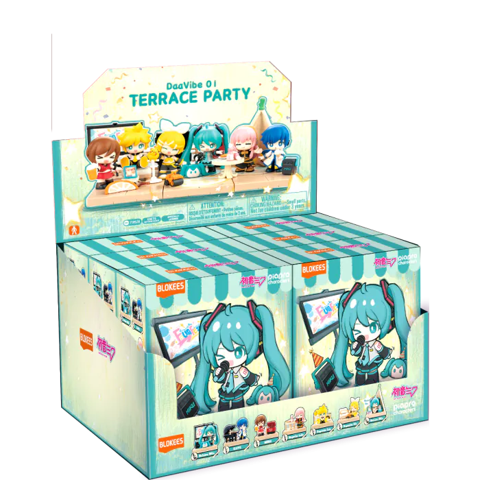 Blokees Hatsune Miku VB01 Terrace Party blind box collectible series inspired design featuring buildable virtual idol character figures aesthetic mystery box assortment charming terrace party themed designs detailed anime inspired mini models colorful collectibles and display presentation