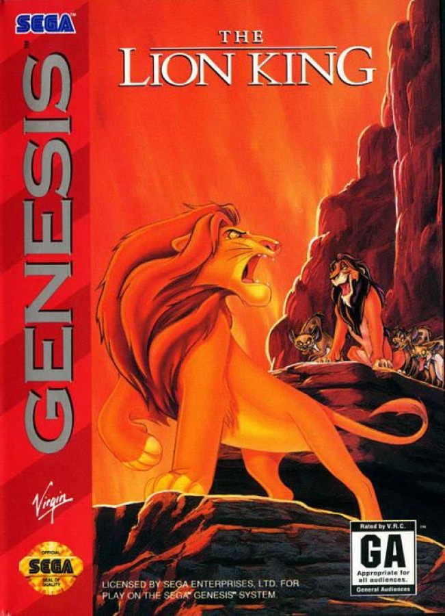 Disney’s The Lion King for Sega Genesis with classic side-scrolling platform adventure based on the animated film front cover