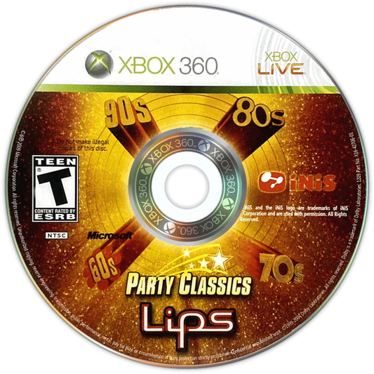 Lips: Party Classics disc for Xbox 360 (X360) music rhythm karaoke video game 