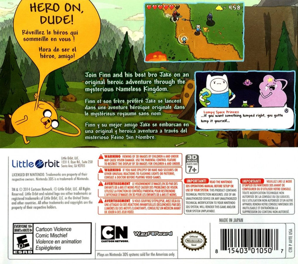 Adventure Time: The Secret of the Nameless Kingdom [CIB] back of case for Nintendo 3DS (3DS) action adventure video game