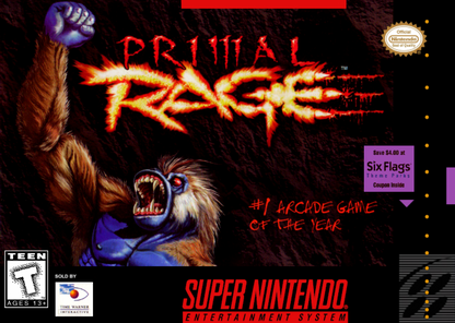 Primal Rage Super Nintendo SNES cover art for the retro game.
