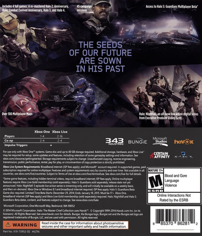 Halo: The Master Chief Collection back of case for Xbox One (XONE) sci-fi first-person shooter video game compilation
