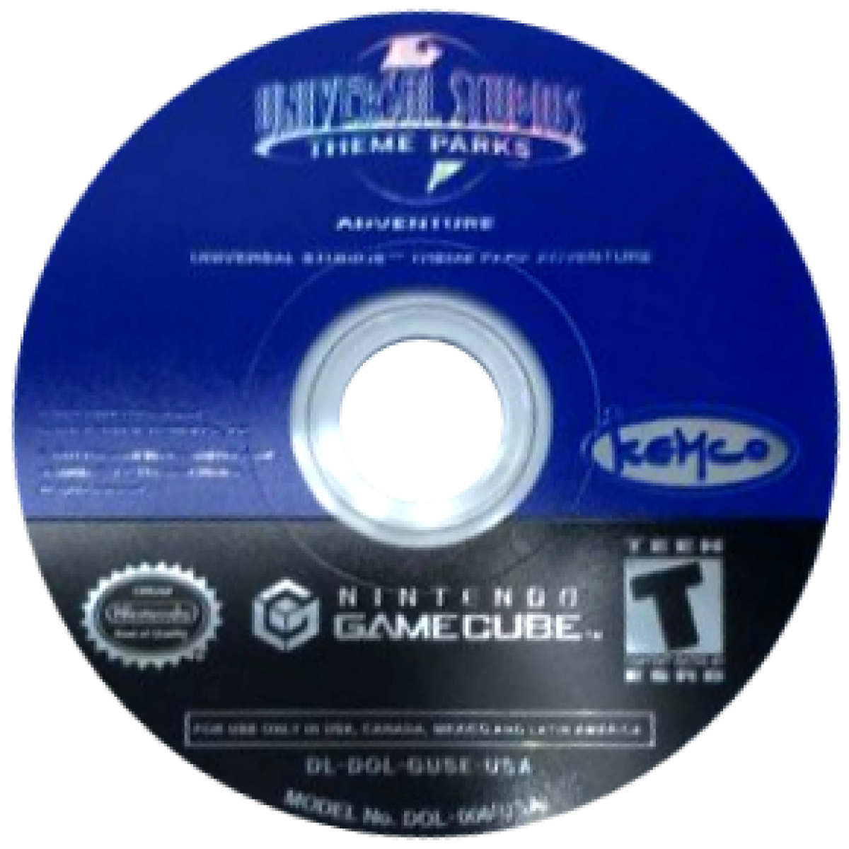 Universal Studios Theme Parks Adventure GameCube GC video game, adventure mini-games, theme park exploration, family-friendly, Nintendo GameCube title disc