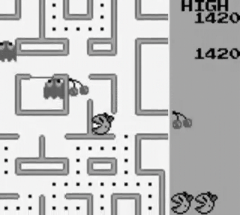 Ms. Pac-Man [Missing Manuals/Inserts] for Game Boy (GB) at Gamers INC, featuring the timeless arcade classic in a portable format with challenging mazes, four distinct ghosts, and the iconic power pellet-chomping gameplay you love, offering a pure retro experience for collectors and casual players despite the missing documentation gameplay screenshot
