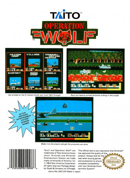 Operation Wolf Nintendo Entertainment System NES for retro video game enthusiasts featuring light gun inspired shooter gameplay military rescue missions fast paced arcade action enemy waves challenging stages intense combat and collectible gaming appeal gameplay 