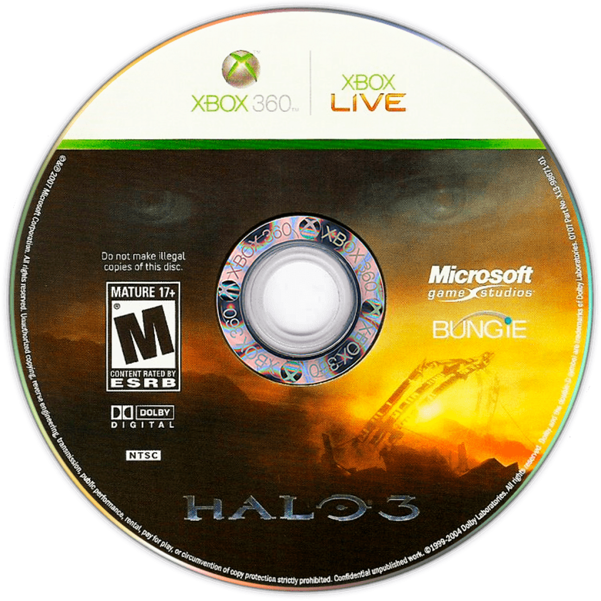 Halo 3 disc for Xbox 360 (X360) sci-fi first-person shooter video game