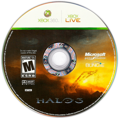 Halo 3 disc for Xbox 360 (X360) sci-fi first-person shooter video game
