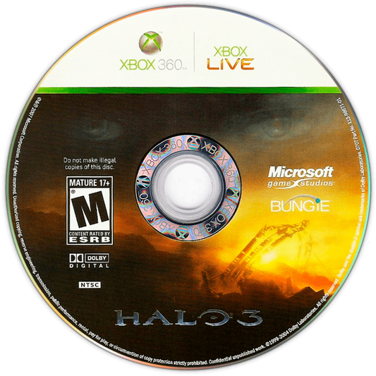 Halo 3 disc for Xbox 360 (X360) sci-fi first-person shooter video game
