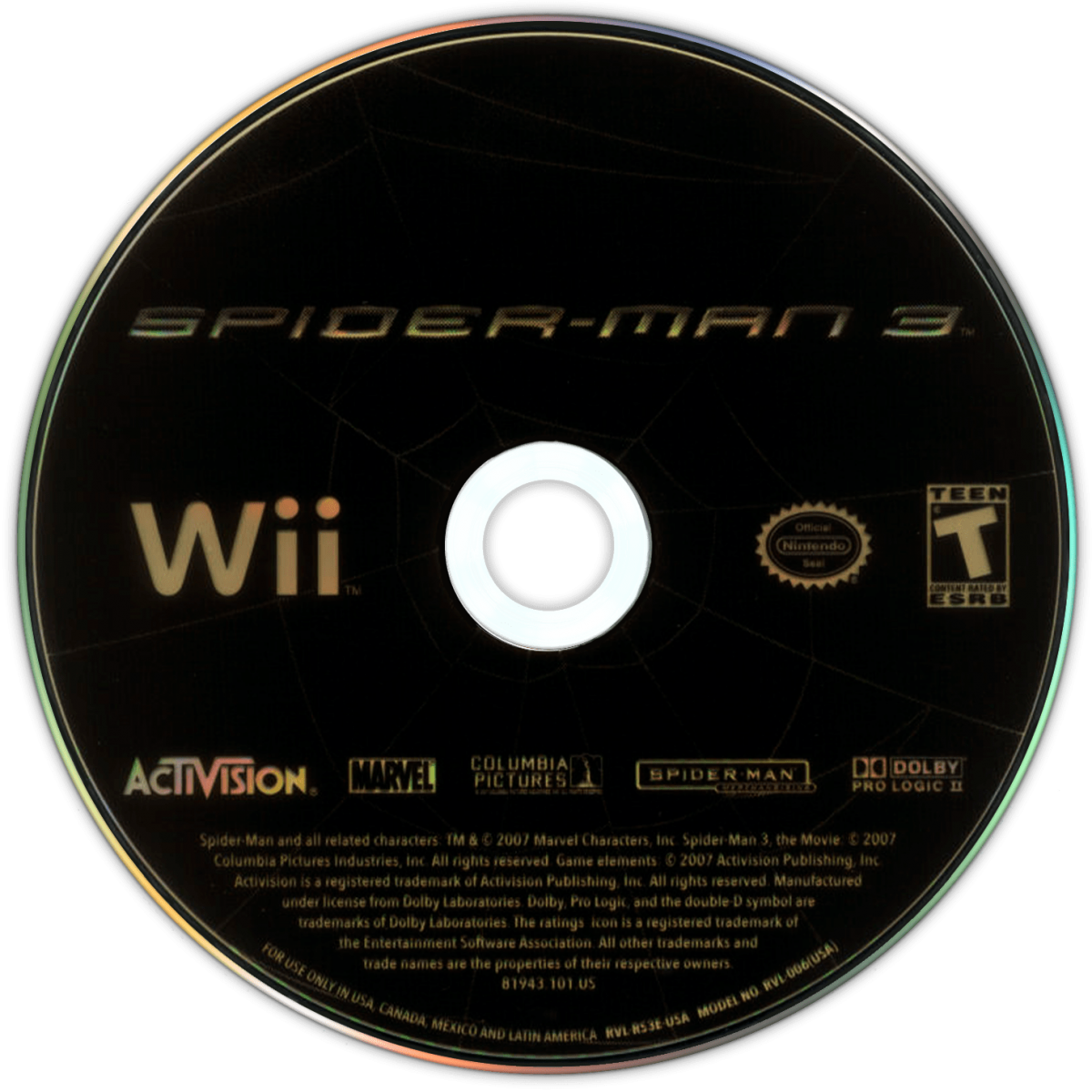 Spider-Man 3 Nintendo Wii video game, action adventure, superhero gameplay, motion controls, Marvel movie tie-in disc