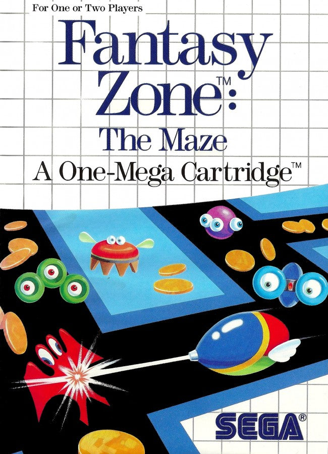 Fantasy Zone: The Maze Sega Master System SMS for arcade maze action video game fans featuring colorful maze levels Opa-Opa gameplay enemy encounters power ups collectible items challenging stages fast paced arcade action and classic Sega Master System gameplay collectible retro gaming appeal front cover art