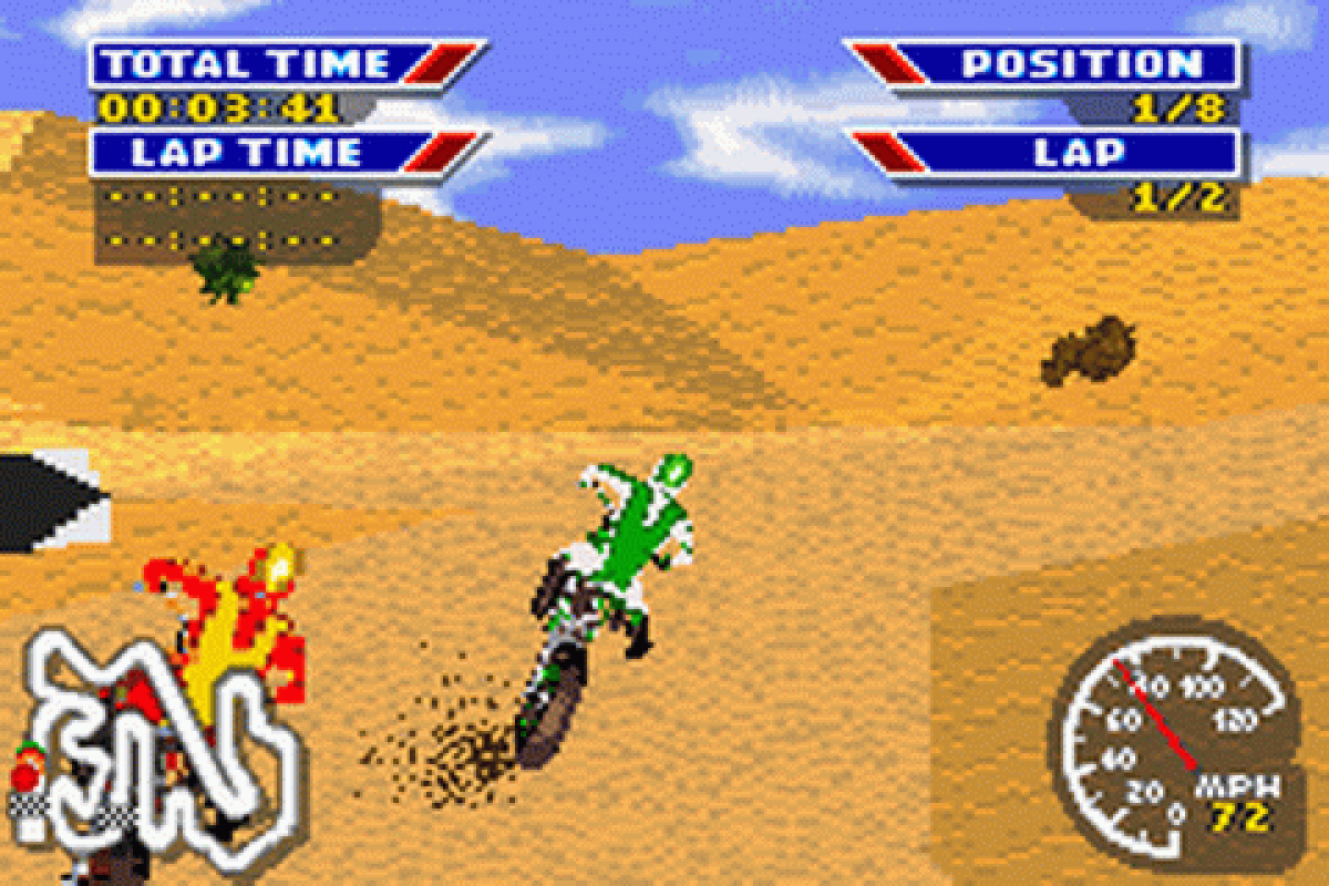 MX 2002 featuring Ricky Carmichael Game Boy Advance GBA video game featuring motocross racing gameplay off road motorcycle racing dirt tracks jumps stunts competitive races professional motocross action and classic handheld sports gaming retro video game collection collectible gaming appeal gameplay