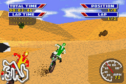MX 2002 featuring Ricky Carmichael Game Boy Advance GBA video game featuring motocross racing gameplay off road motorcycle racing dirt tracks jumps stunts competitive races professional motocross action and classic handheld sports gaming retro video game collection collectible gaming appeal gameplay
