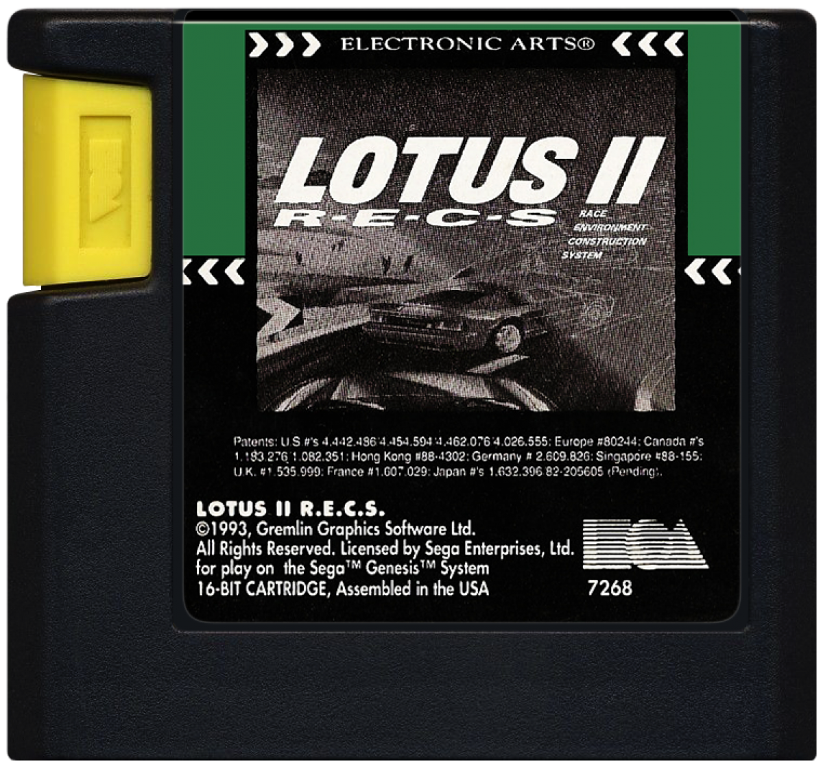 Lotus II for Sega Genesis, cartridge for a racing video game with high-speed driving, arcade-style road racing, exotic sports cars, and classic competitive gameplay