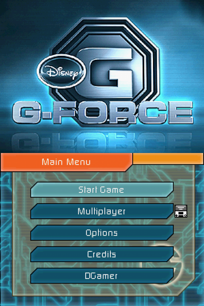 Disney G-Force start screen for Nintendo DS (DS) action adventure video game