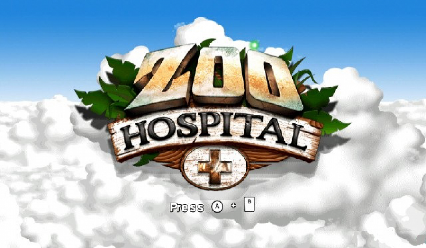 Zoo Hospital title screen for Nintendo Wii (Wii) featuring veterinary simulation gameplay where players diagnose and treat exotic animals, manage a zoo clinic, and perform interactive medical procedures with motion‑based controls.