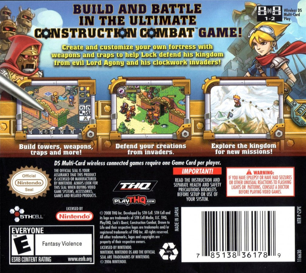 Lock's Quest back of case for Nintendo DS (DS) tower defense strategy video game