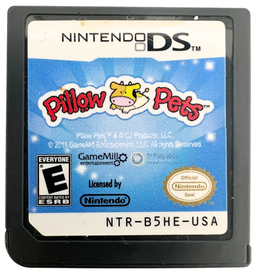 Pillow Pets for Nintendo DS, cartridge for a kids adventure video game with mini-games, pet care gameplay, puzzle challenges, and family-friendly activities
