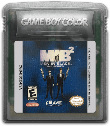 Men in Black The Series 2 for Game Boy Color, cartridge for an action-adventure video game with alien combat, side-scrolling gameplay, mission-based levels, and sci-fi action