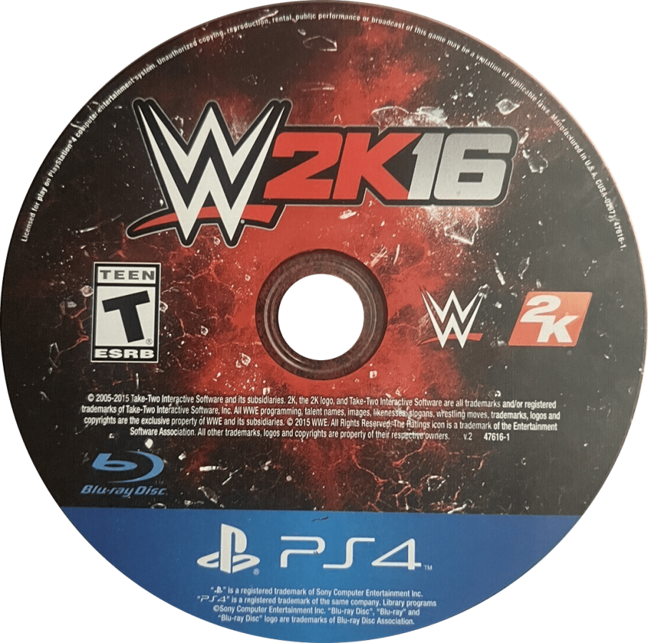 WWE 2K16 – PlayStation 4 (PS4) video game disc, professional wrestling sports game.