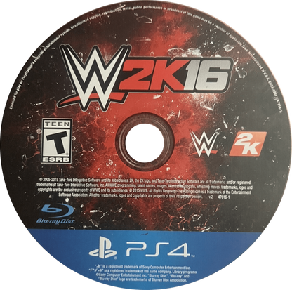 WWE 2K16 – PlayStation 4 (PS4) video game disc, professional wrestling sports game.