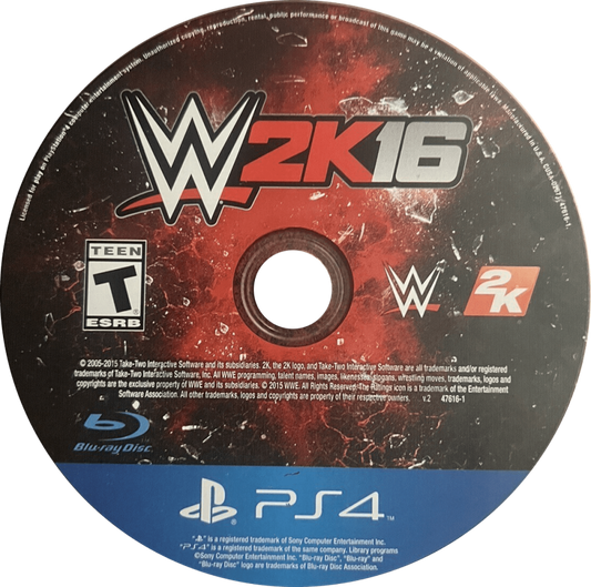 WWE 2K16 – PlayStation 4 (PS4) video game disc, professional wrestling sports game.