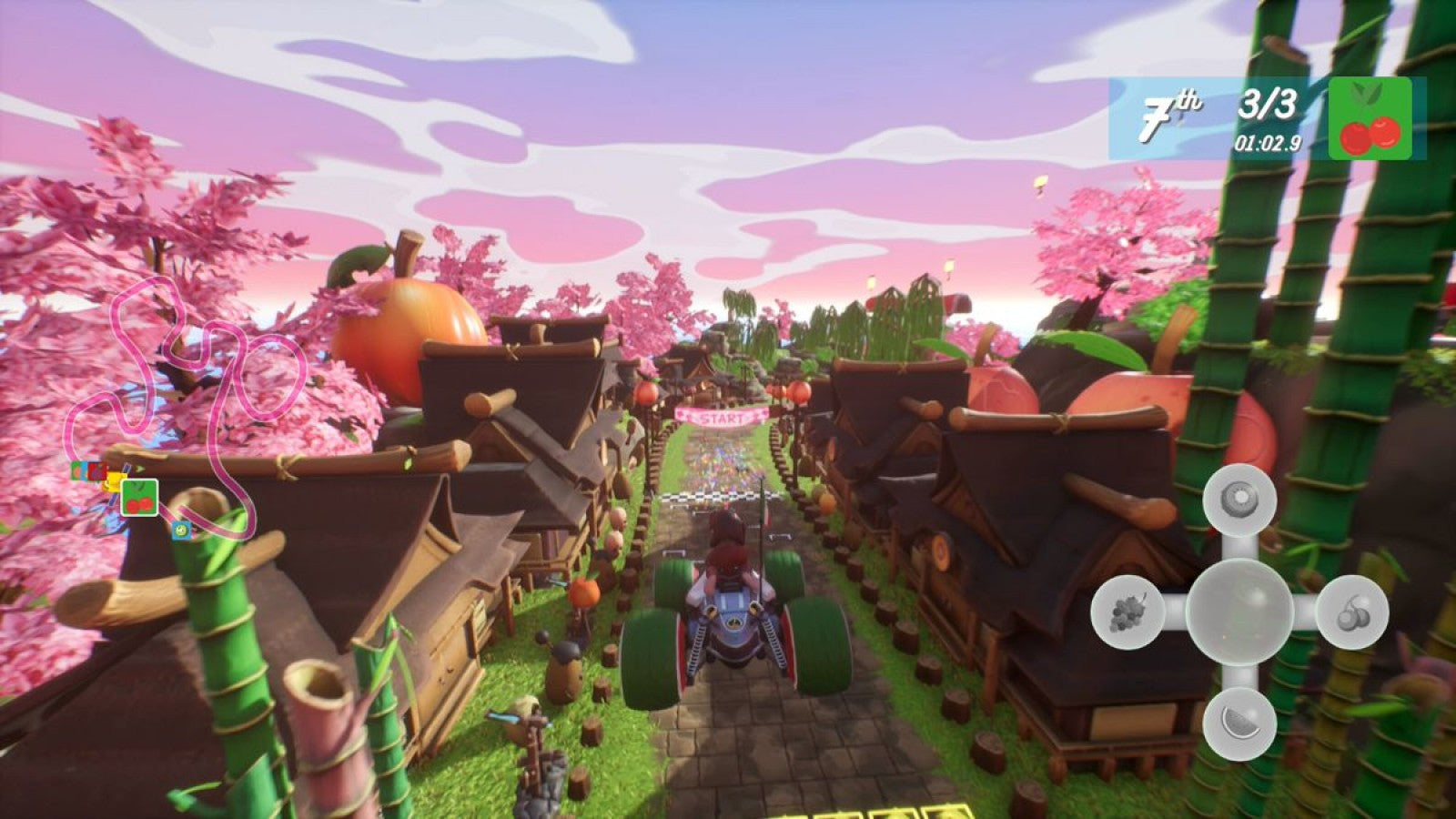 All Star Fruit Racing gameplay for PlayStation 4 (PS4) colorful fruit-themed kart racing game