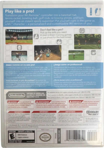 Wii Sports Player's Choice Nintendo Wii for retro video game enthusiasts featuring motion controlled sports gameplay tennis baseball bowling golf boxing family friendly multiplayer action intuitive Wii Remote controls and collectible gaming appeal back art 
