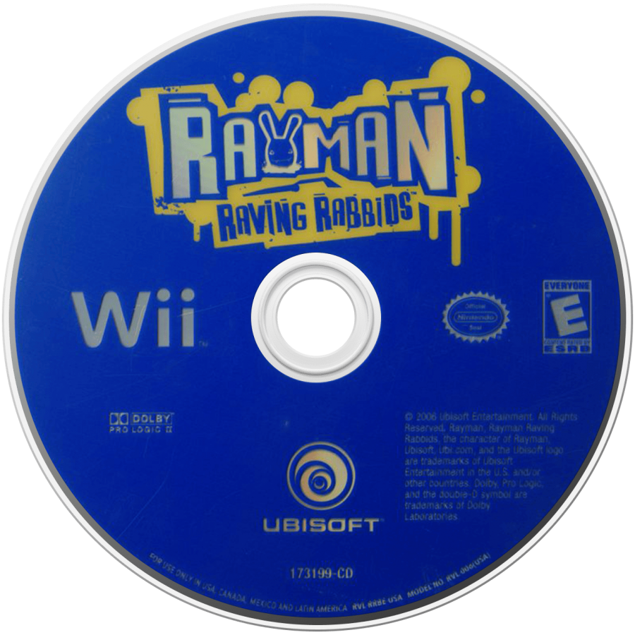 Rayman Raving Rabbids for Wii party video game featuring motion controlled mini games zany Rabbids humor colorful cartoon visuals competitive multiplayer fun and chaotic family friendly gameplay experience disc