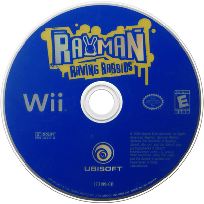 Rayman Raving Rabbids for Wii party video game featuring motion controlled mini games zany Rabbids humor colorful cartoon visuals competitive multiplayer fun and chaotic family friendly gameplay experience disc