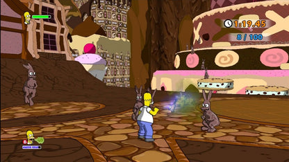 The Simpsons Game for Xbox 360 action adventure video game featuring humor filled levels based on the iconic animated series, cooperative gameplay, satirical parody elements, and interactive Springfield exploration experience gameplay