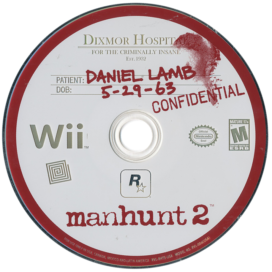 Manhunt 2 disc for the Nintendo Wii (Wii) video game