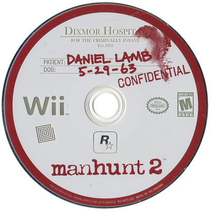 Manhunt 2 disc for the Nintendo Wii (Wii) video game