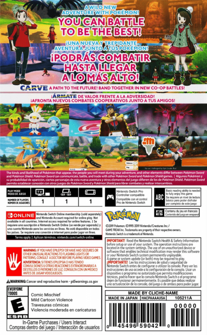 Pokemon Shield back of box for Nintendo Switch NS video game