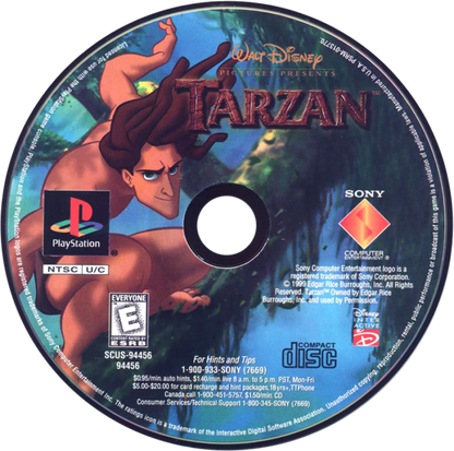 Disney Tarzan PlayStation 1 Digital Eclipse action-adventure platformer based on the animated film jungle levels vine swinging gameplay Tarzan Jane Terk Tantor Clayton villain puzzle-solving collectibles Sony PlayStation original classic 90s licensed game disc