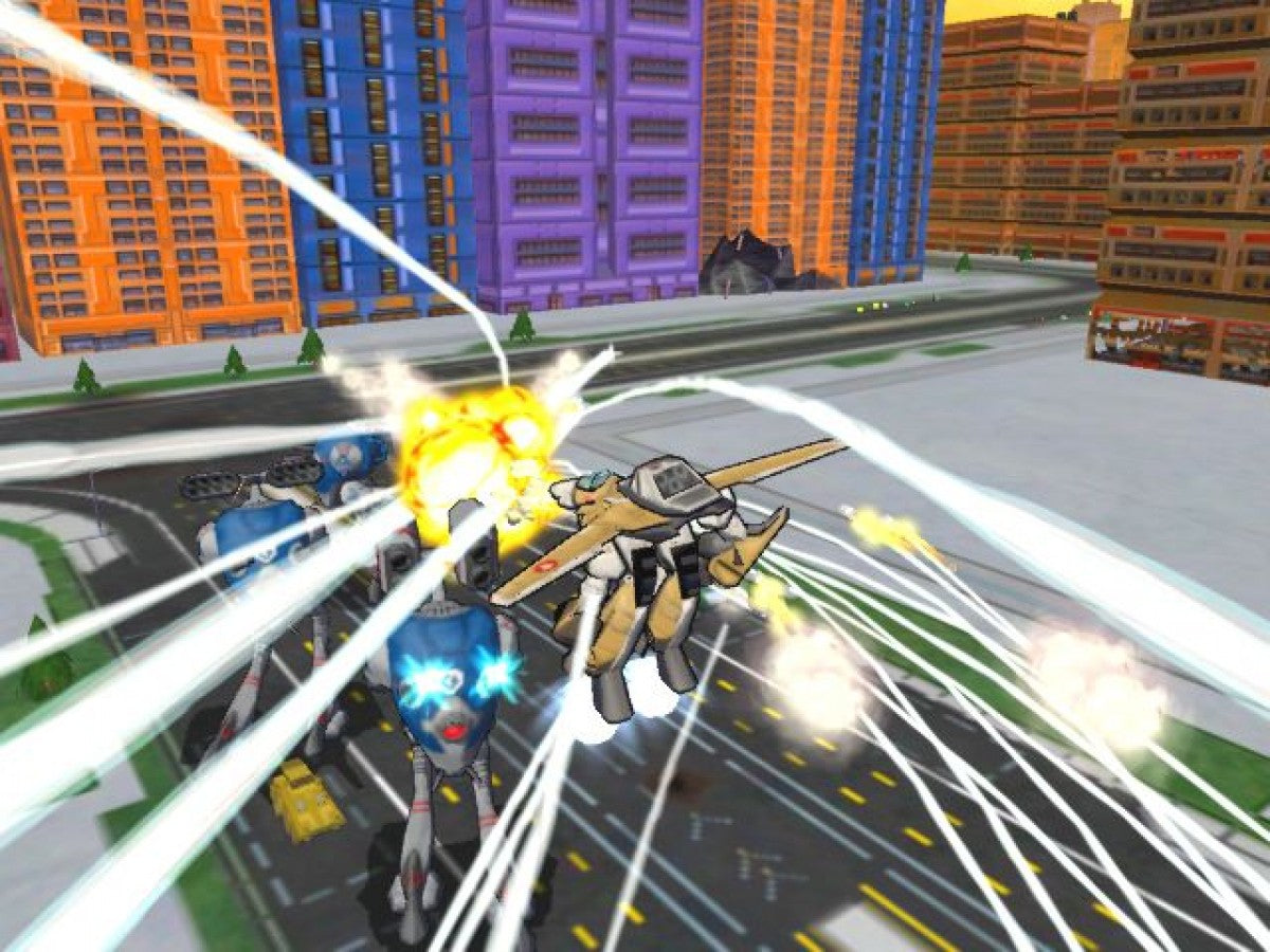 Robotech Battlecry gameplay for
GameCube game featuring aerial mech combat action inspired by the classic anime series  