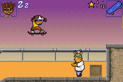 Boy Advance retro video game gameplay featuring action sports gameplay skateboarding BMX style challenges beach themed environments team based missions cartoon inspired visuals extreme sports adventure and portable handheld gaming experience on the GBA system